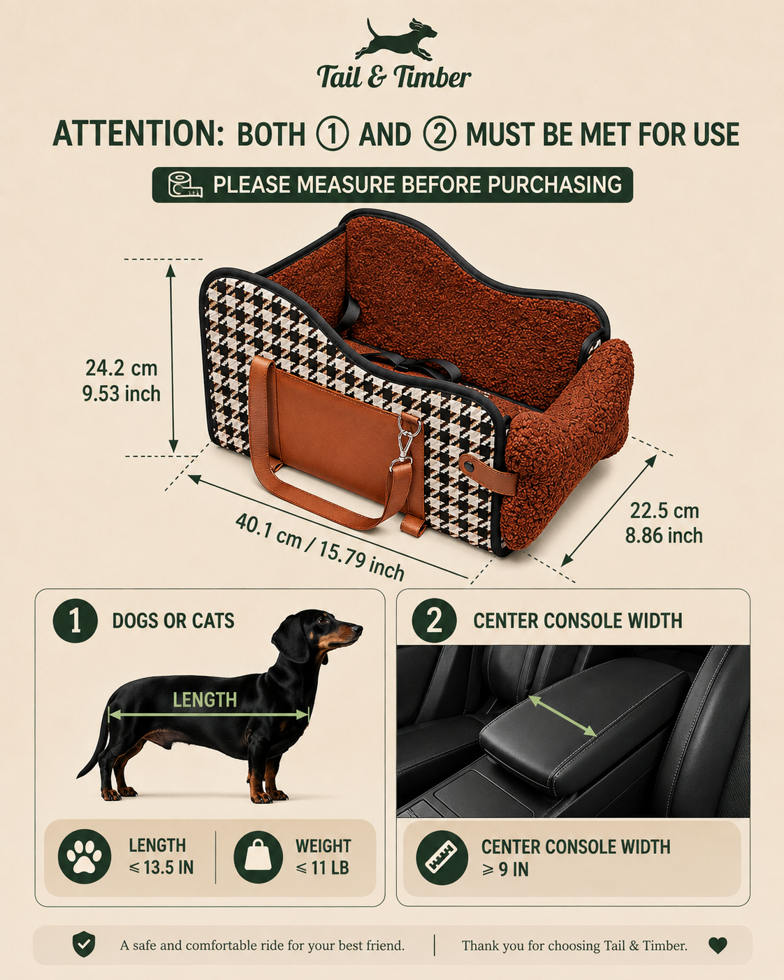 Center Console Pet Booster Car Seat