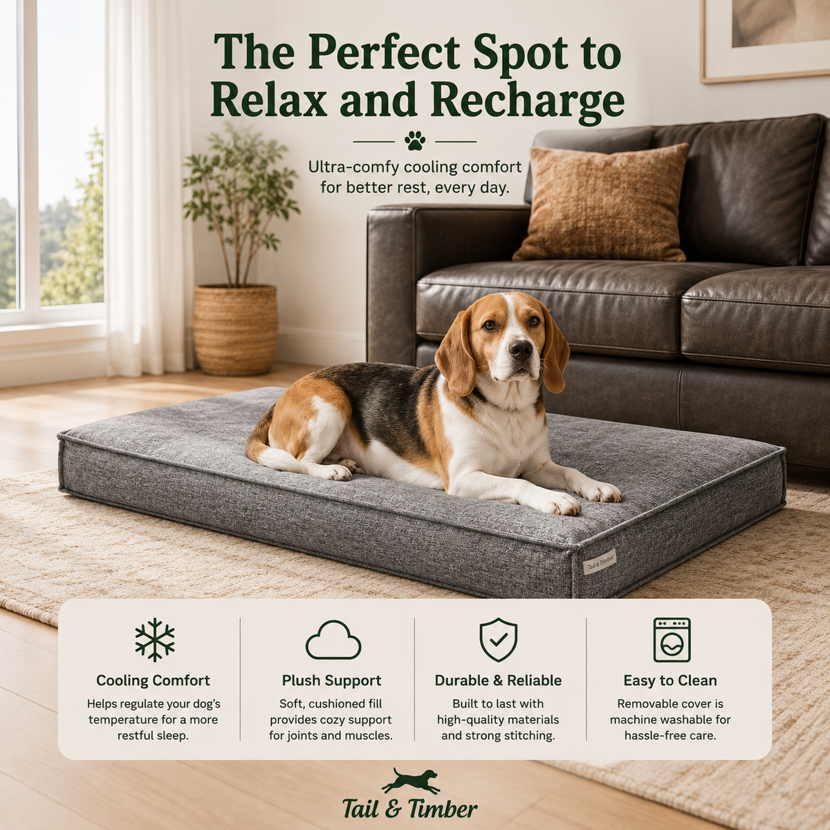 Washable Linen Dog Bed – Supportive Pillow Mat