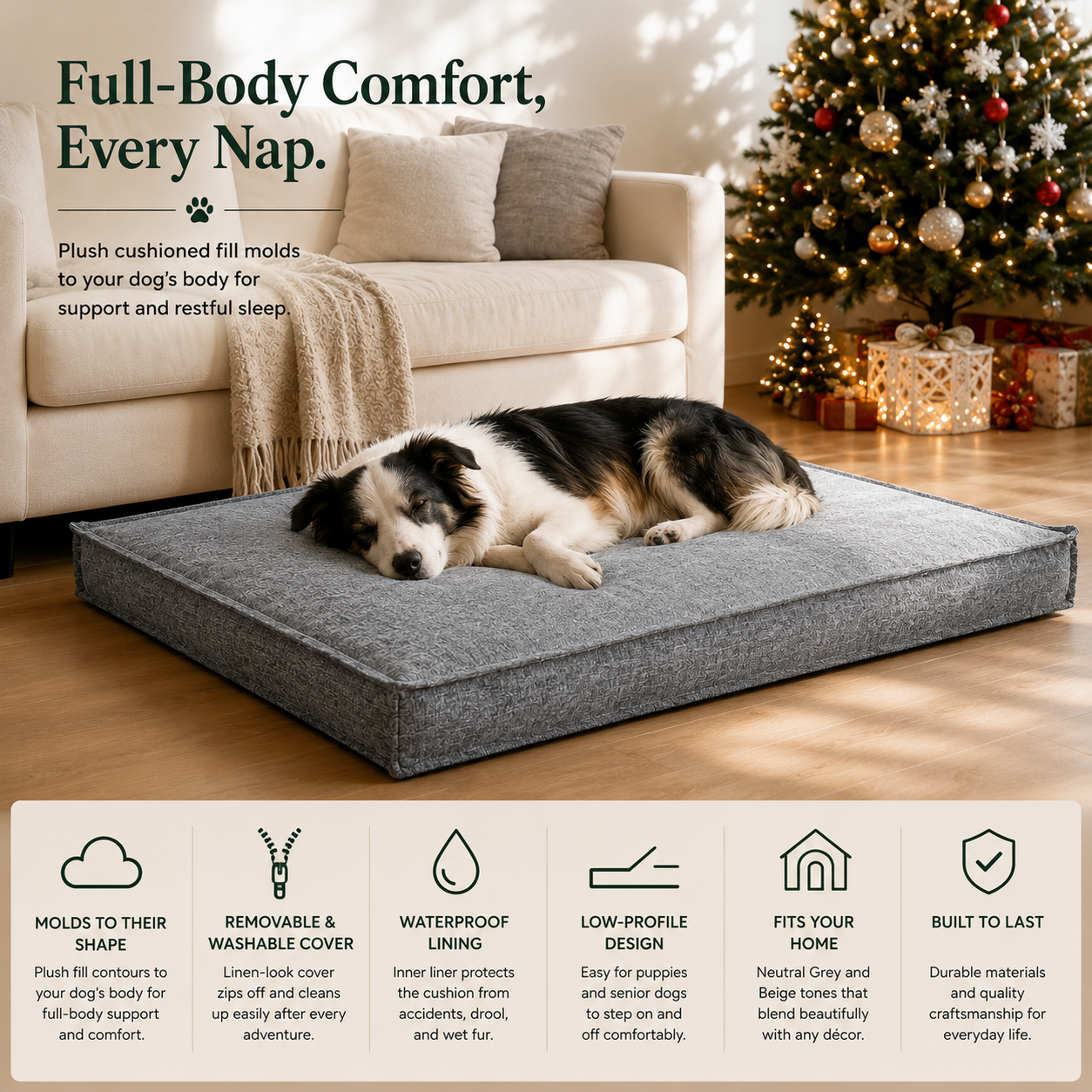 Washable Linen Dog Bed – Supportive Pillow Mat