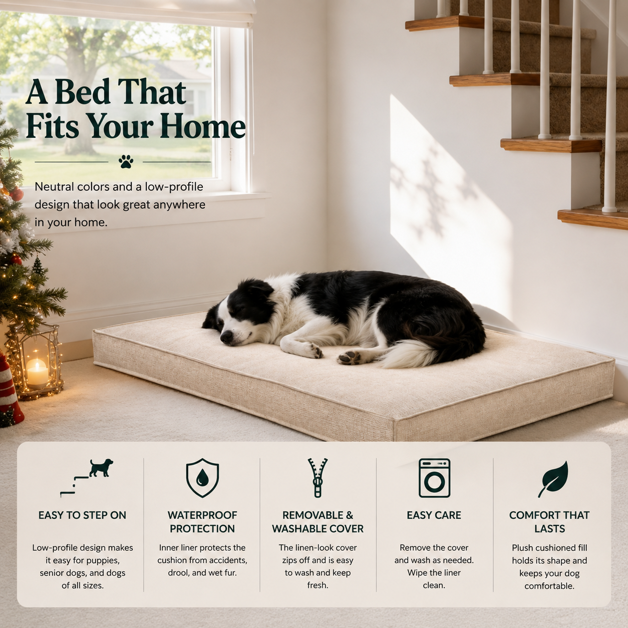Washable Linen Dog Bed – Supportive Pillow Mat