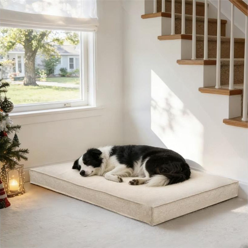 Beige washable dog bed mat