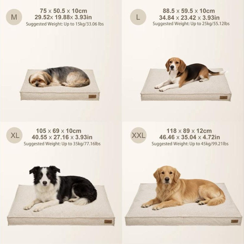 Dog bed size guide in Beige - M to XXL