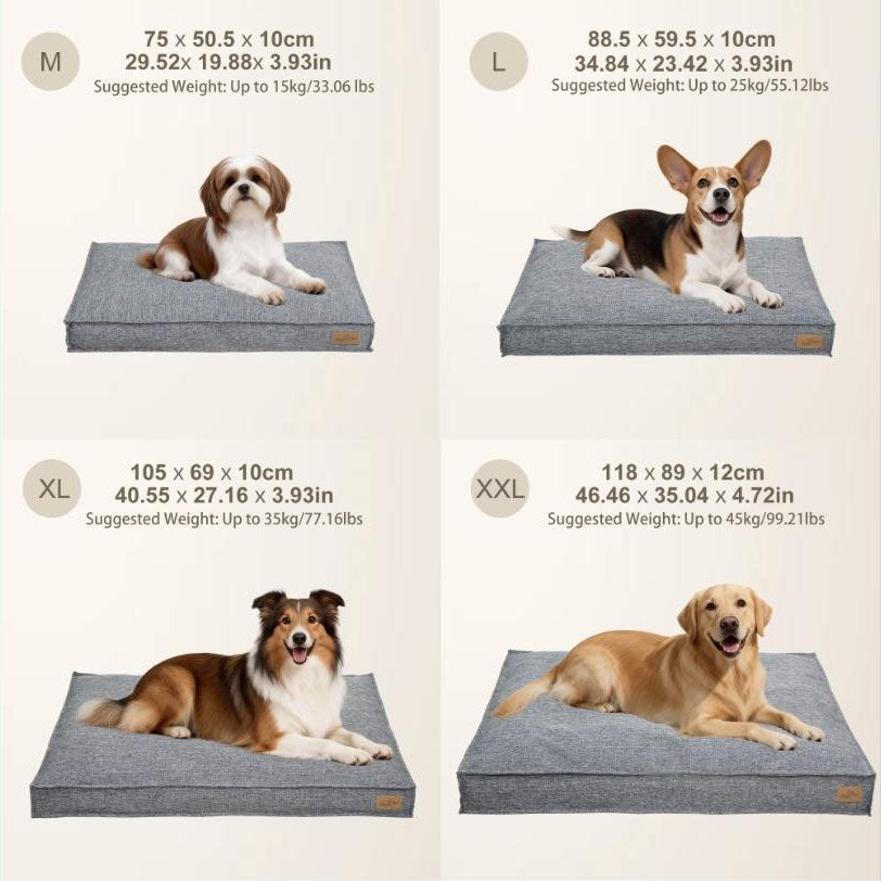 Dog bed size guide in Grey - M to XXL